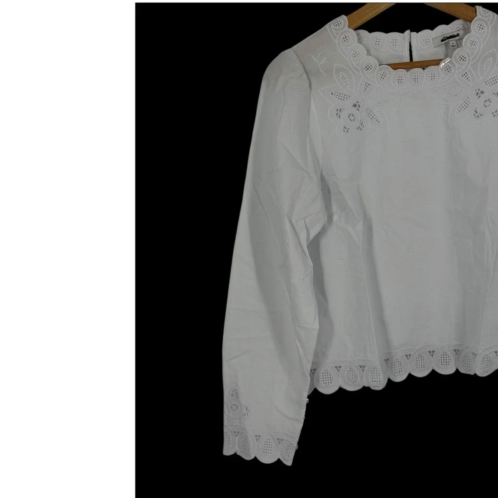 Madewell Embroidered Puff-Sleeve Top in Poplin White Small NEW